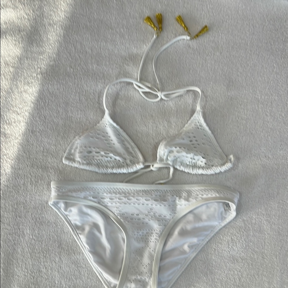 Aerie White Bikini Set with Gold Tassels- Size XS